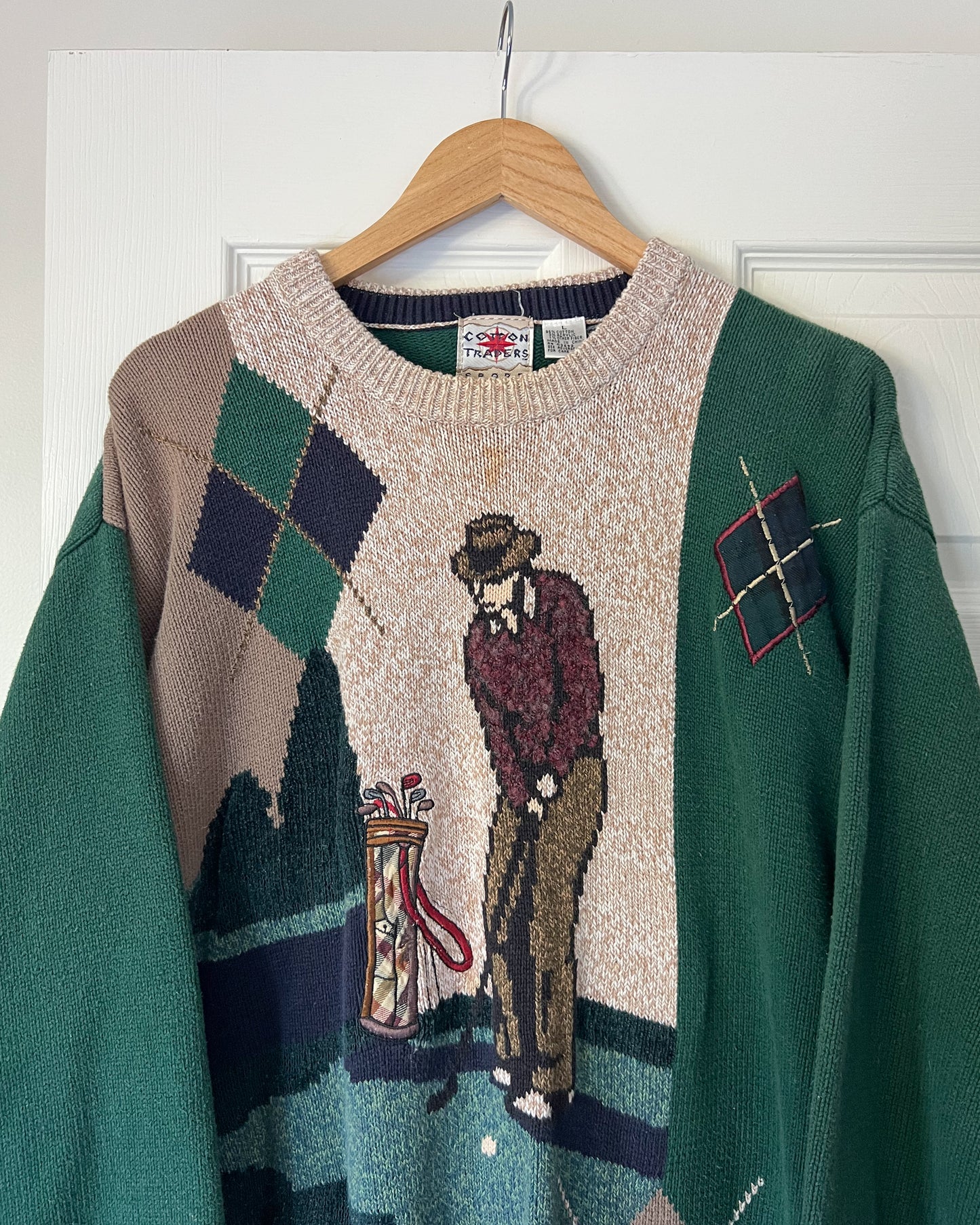 Golf Embroidered Diamond Knitted Sweater