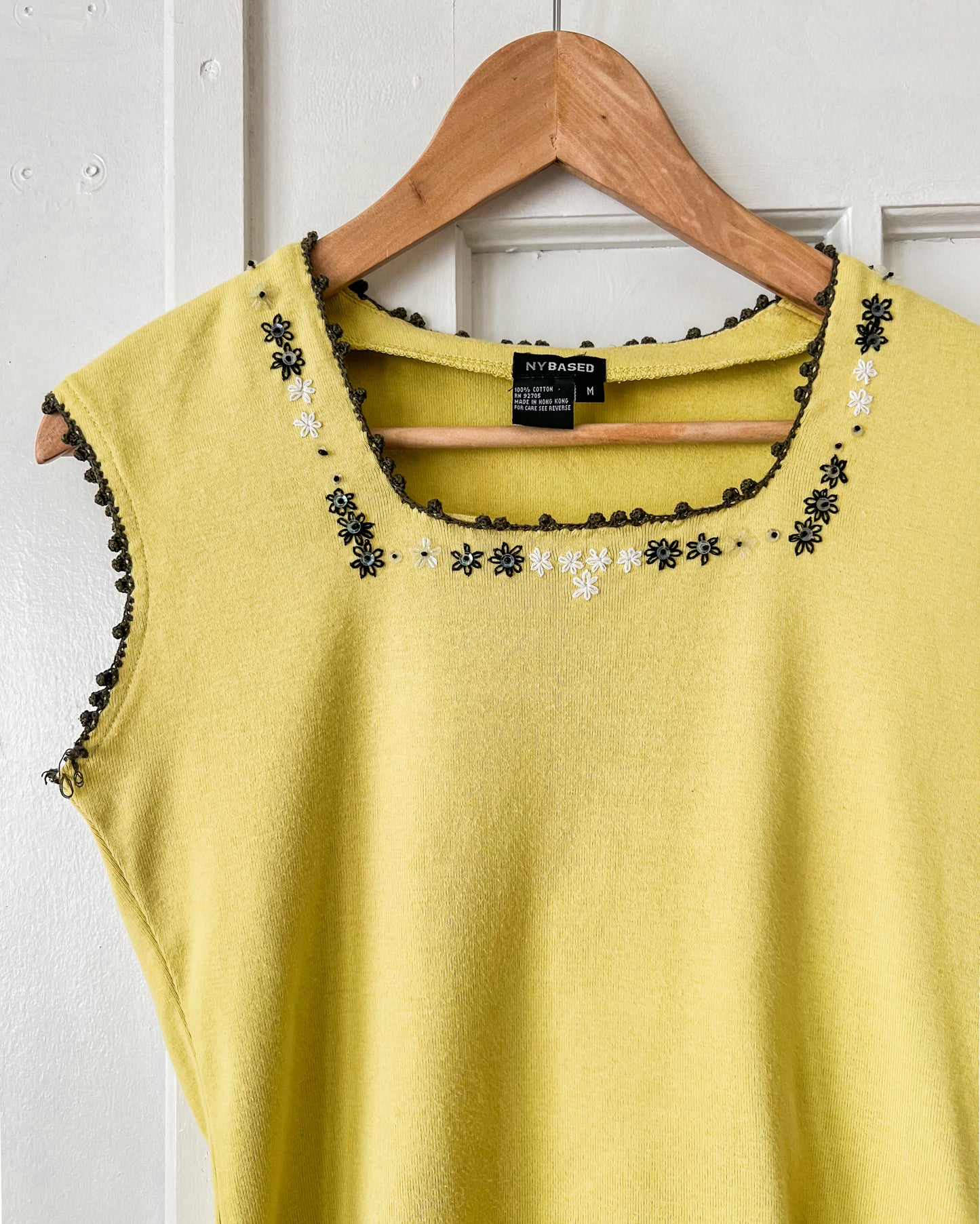 Lime Green Floral Stitched Tank