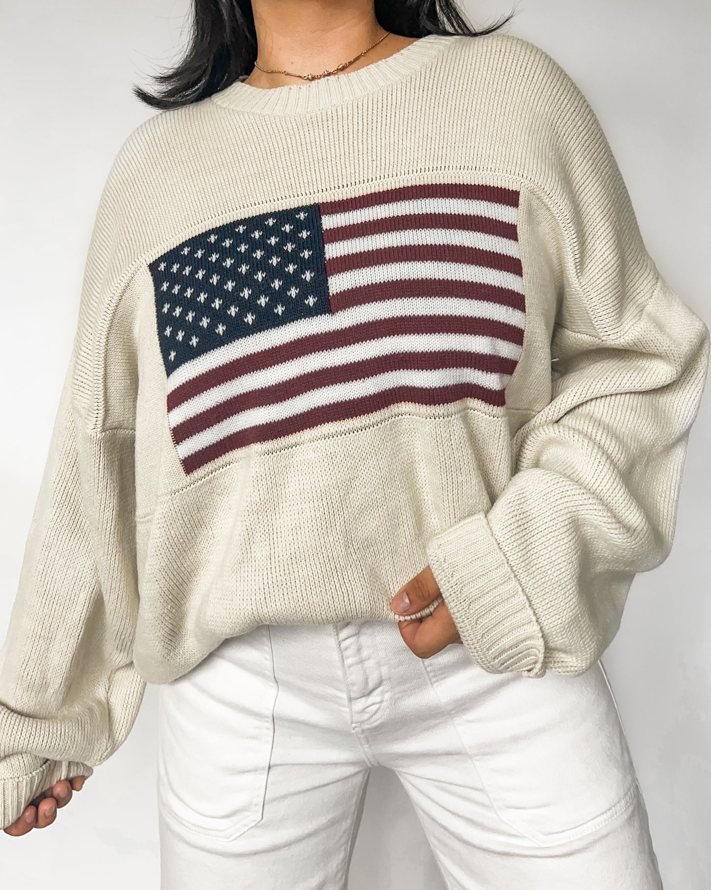 American Flag Off White Knitted Sweater