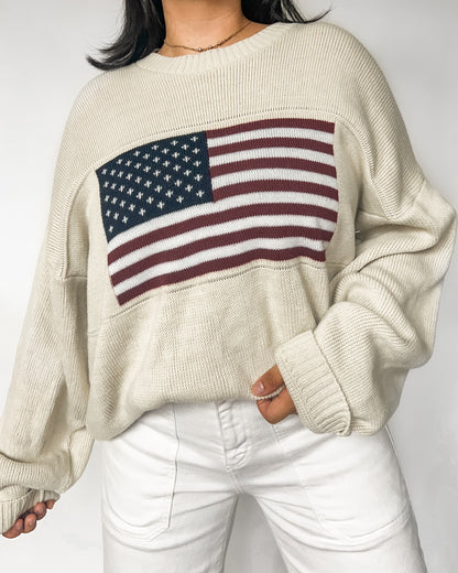 American Flag Off White Knitted Sweater