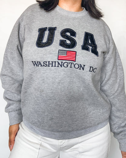 USA Grey Embroidered Crewneck Sweater