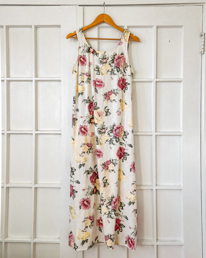 Vintage Linen Floral Maxi Dress