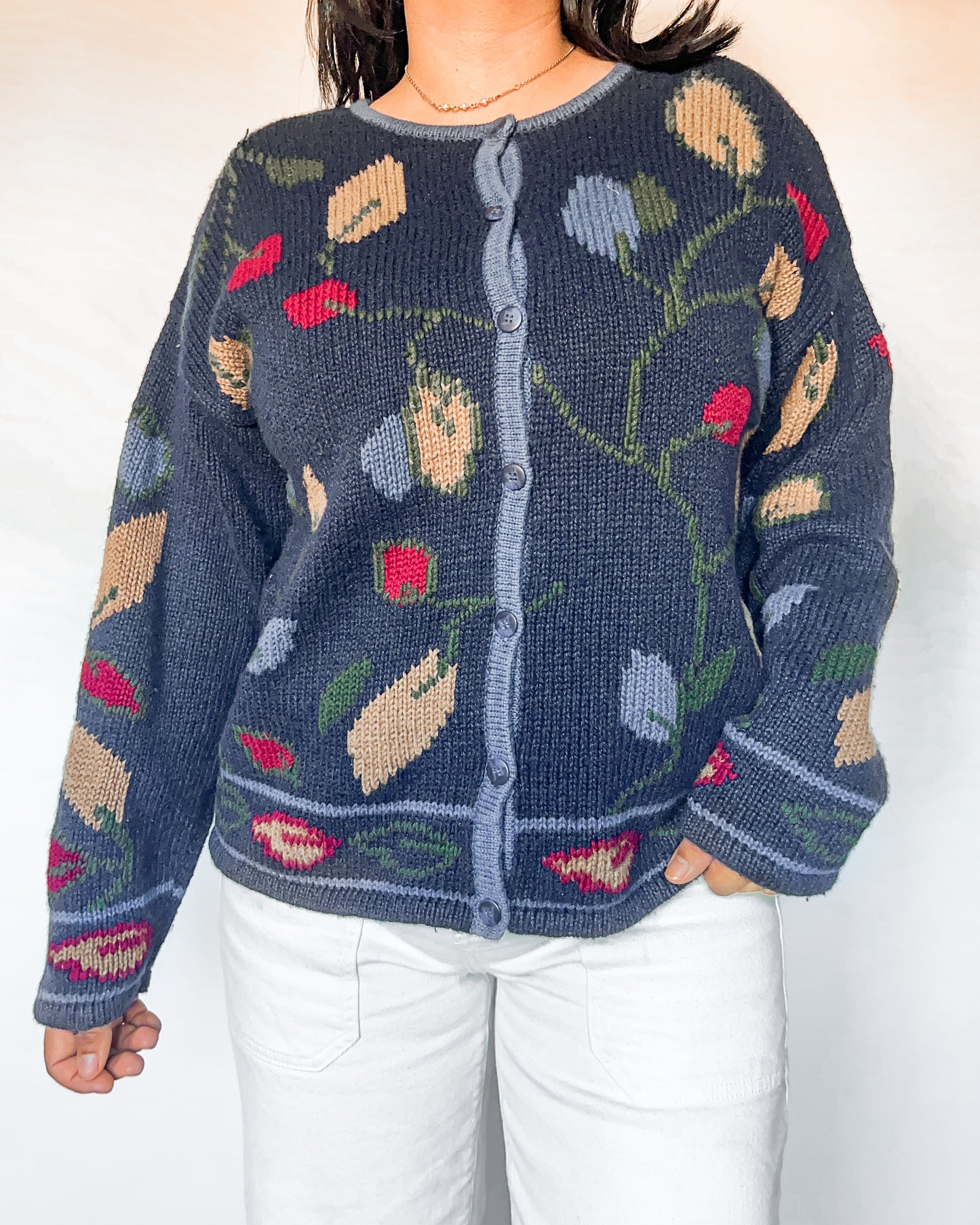 Navy Leaf Knitted Cardigan