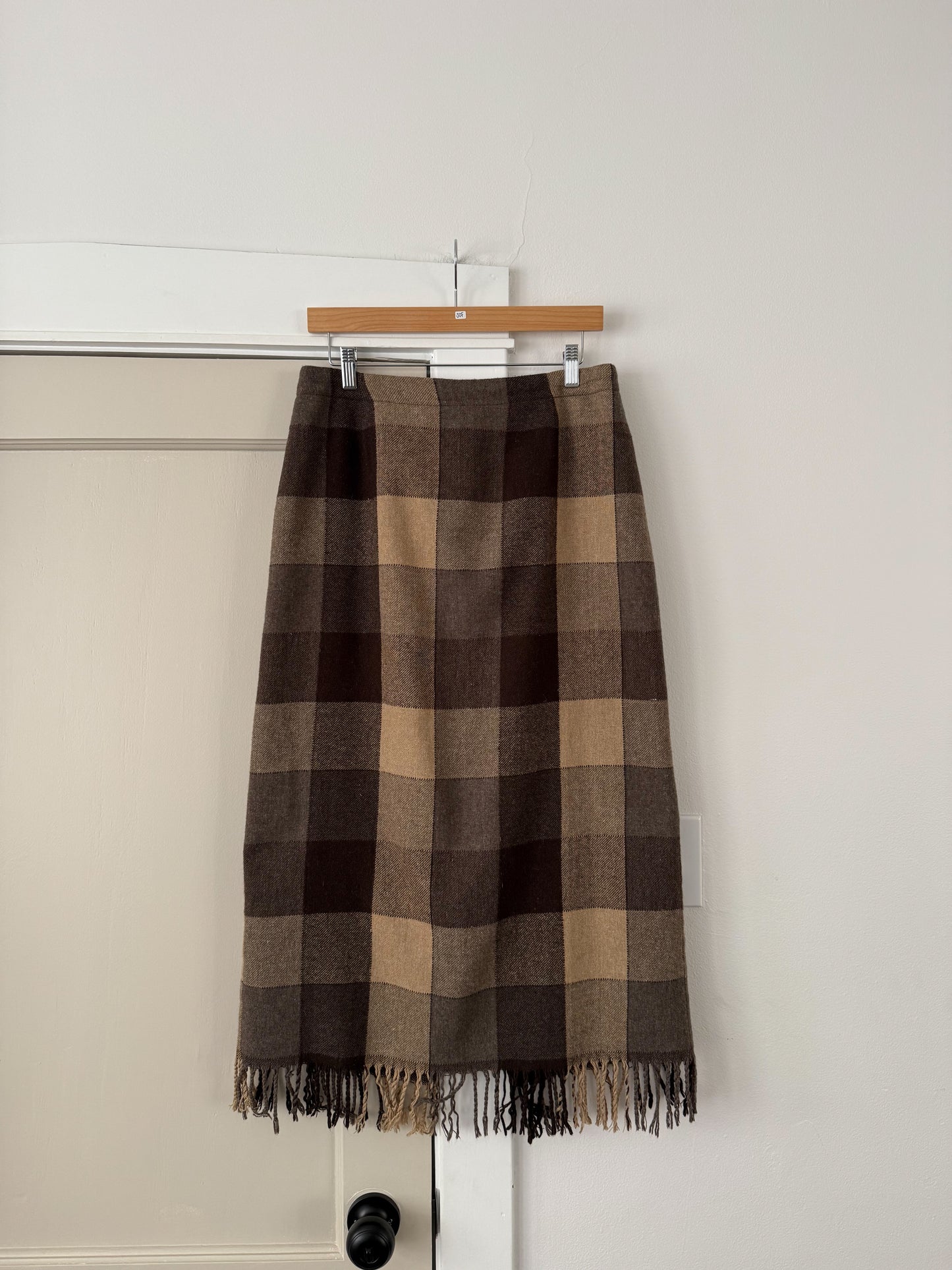 Brown Plaid Scarf Maxi Skirt