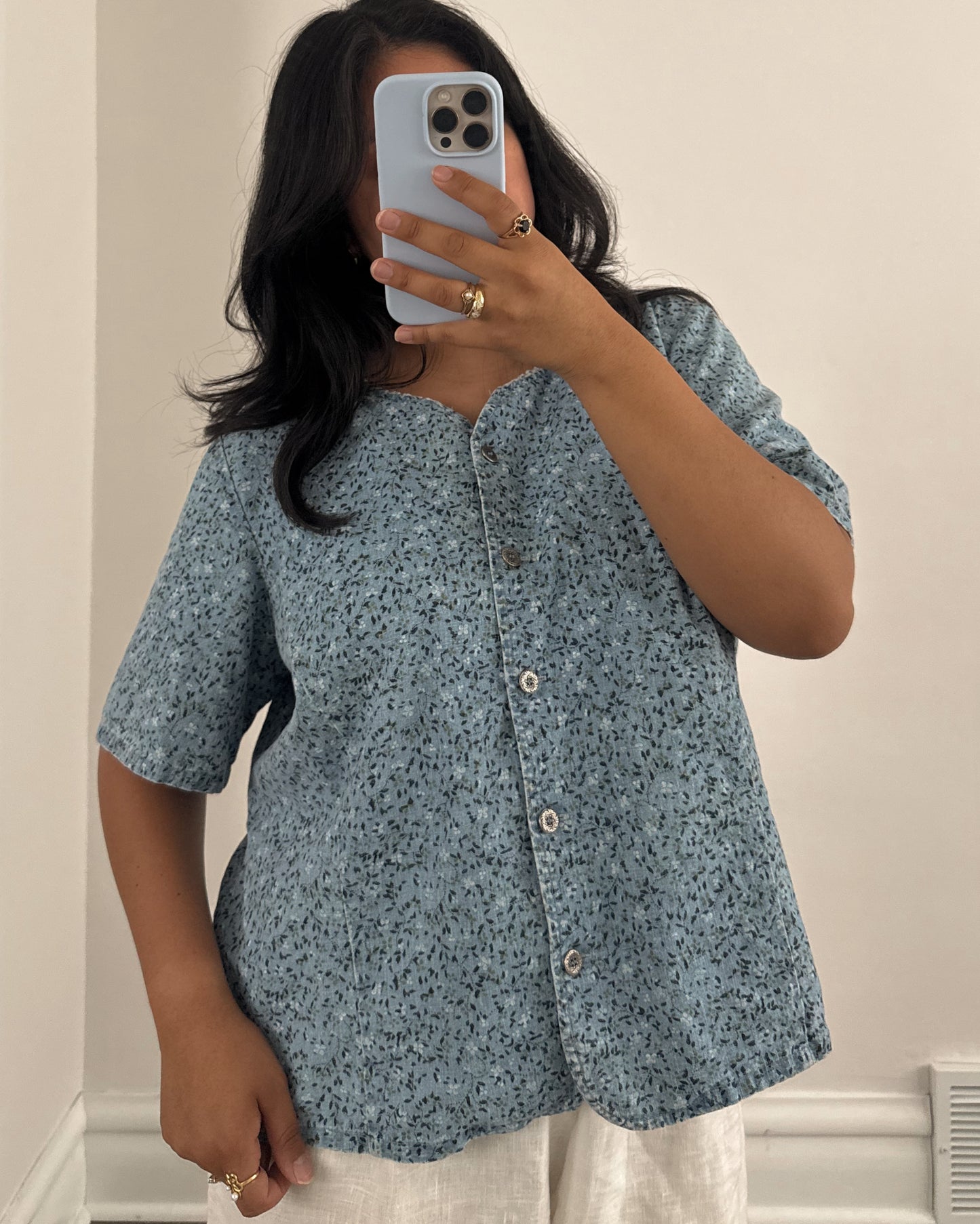 Floral Linen/Cotton Button Down