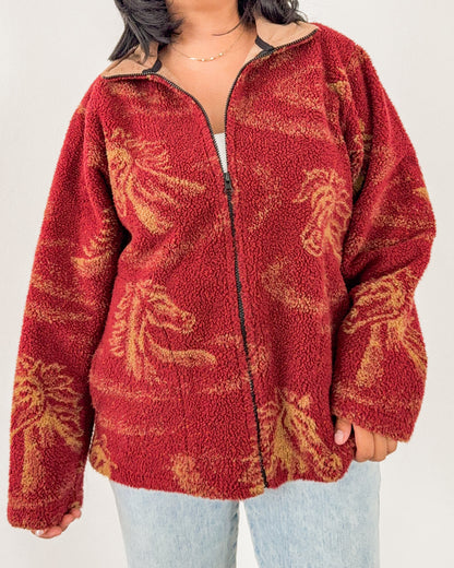 Vintage Red Fleece Horse Jacket