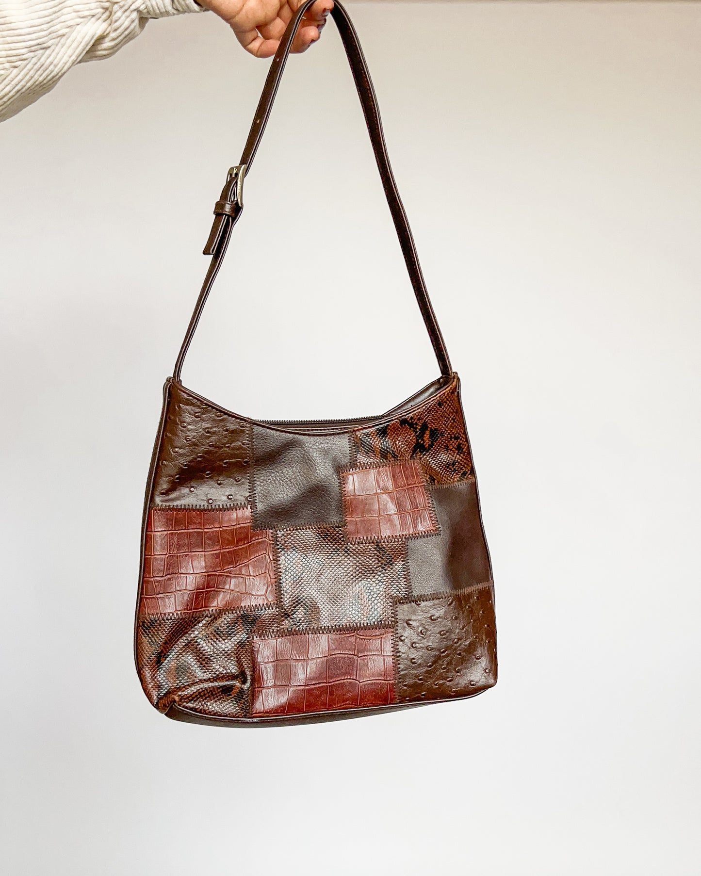 Patchwork Brown Leather Shoulder Bag
