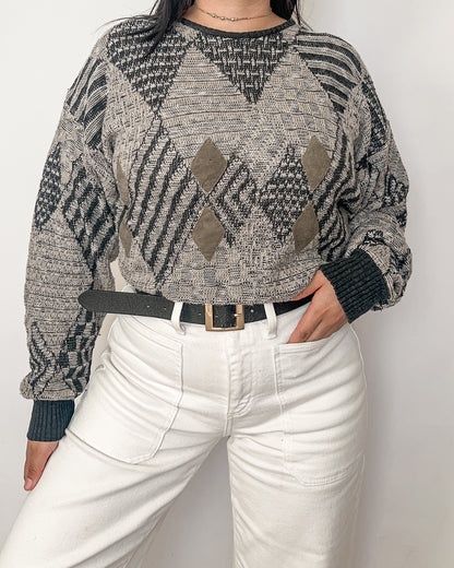 Dark Geometric Patterned Knitted Sweater