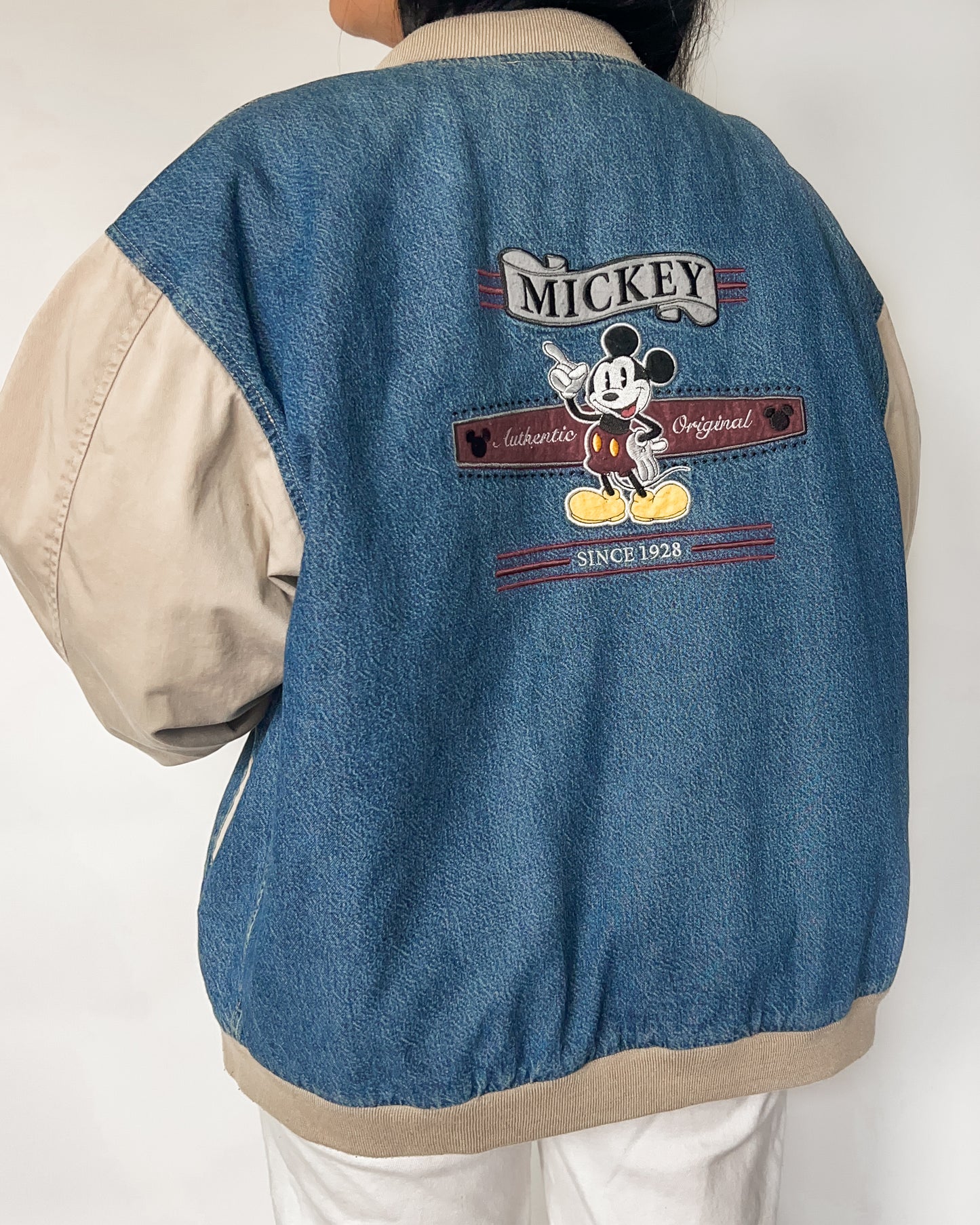 Mickey Denim Varsity Bomber Jacket