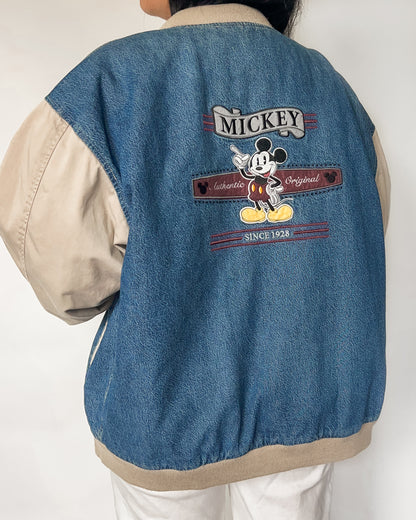 Mickey Denim Varsity Bomber Jacket