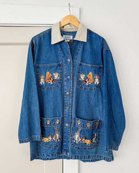 Dog Embroidered Denim Chore Coat