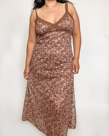 Brown Floral Lace Dress