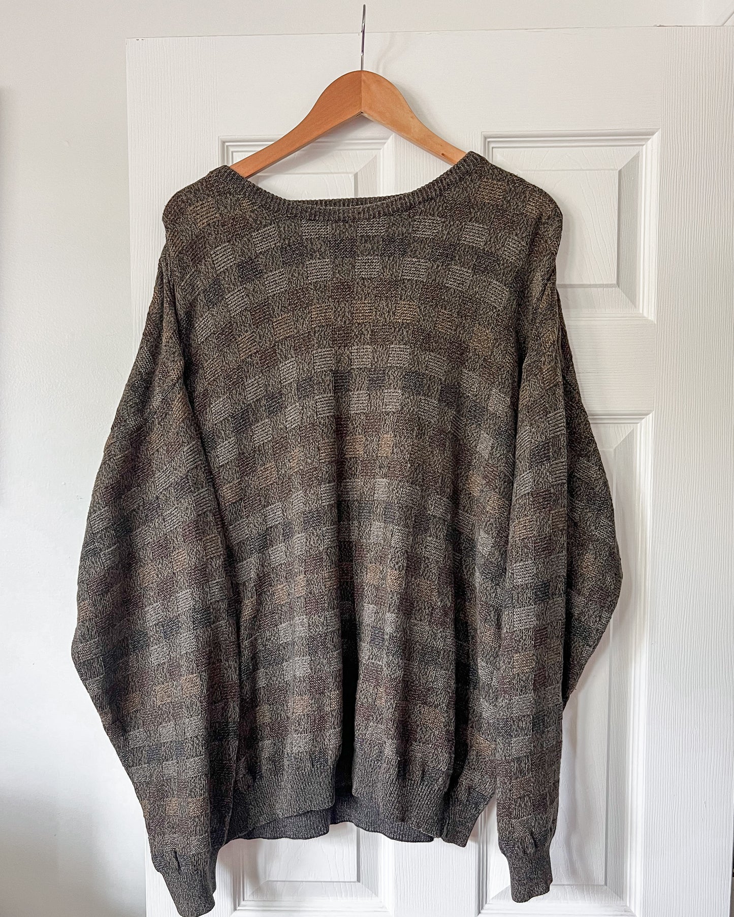 Brown Checkered Knitted Sweater