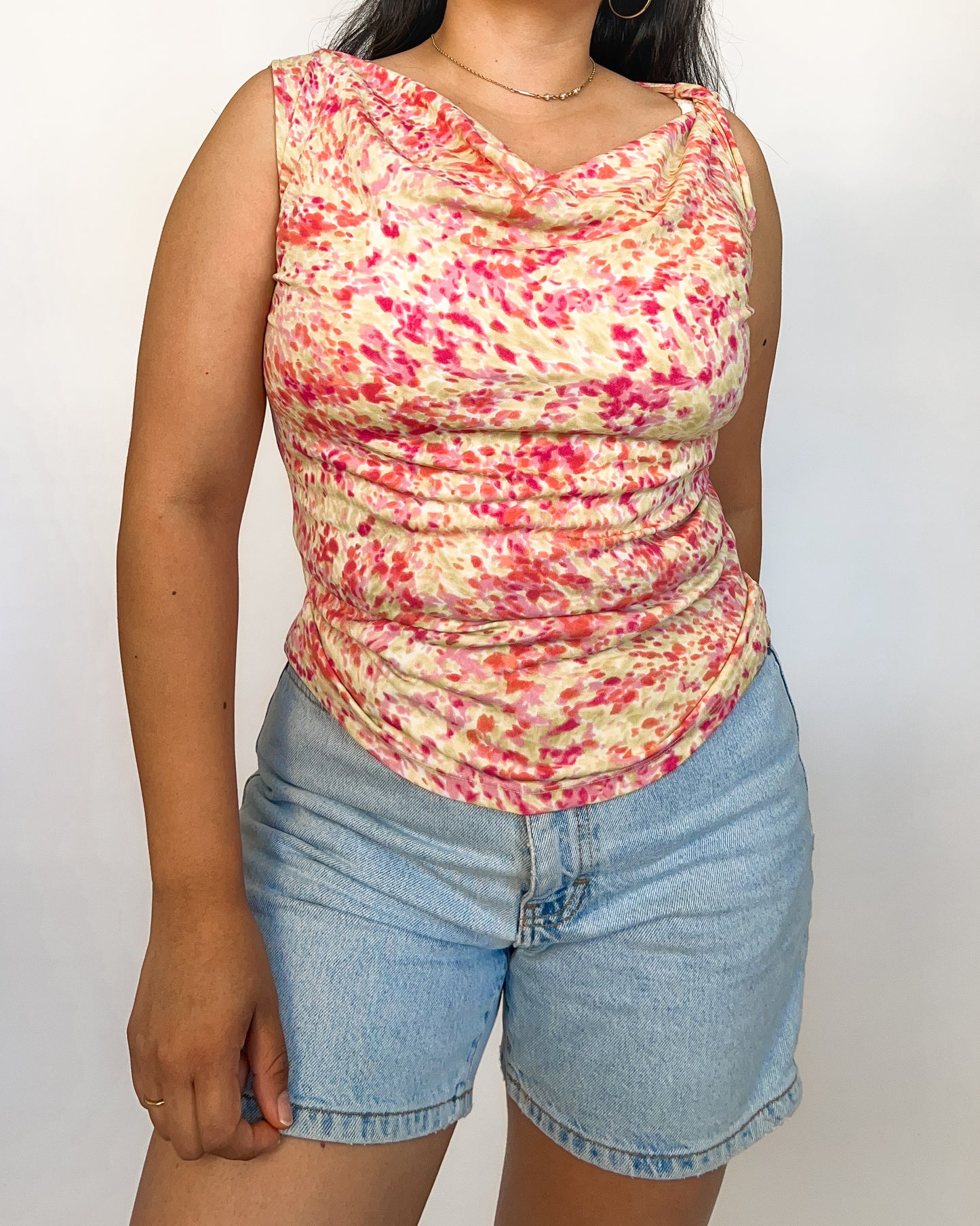 Multicolor Cowl Neck Tank Top