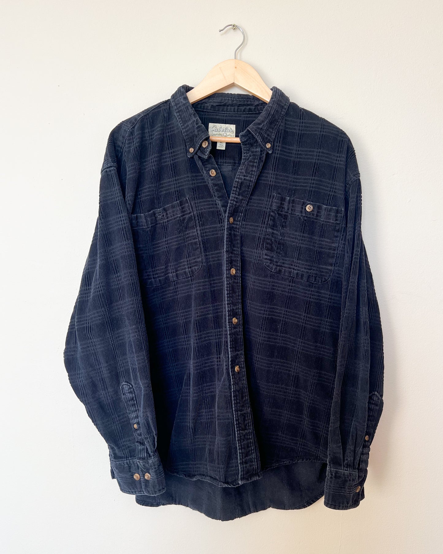 Micro-Corduroy Navy Button Up