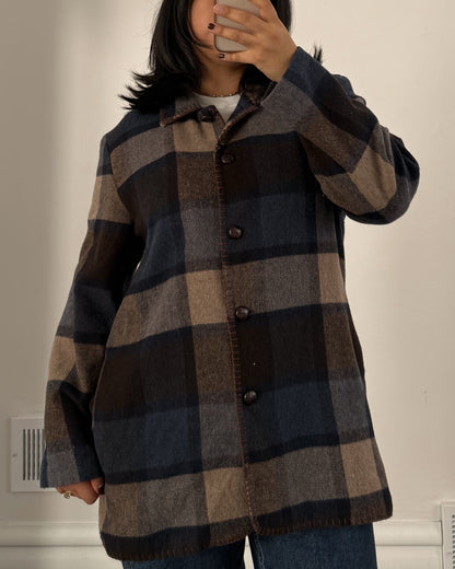 Plaid Wool Blend Coat