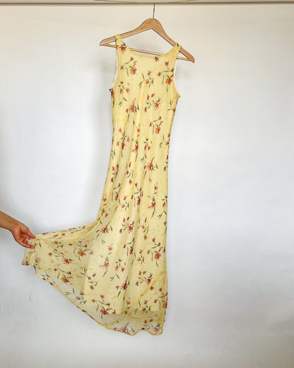 Vintage Yellow Floral Maxi Dress