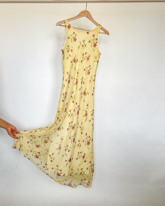 Vintage Yellow Floral Maxi Dress