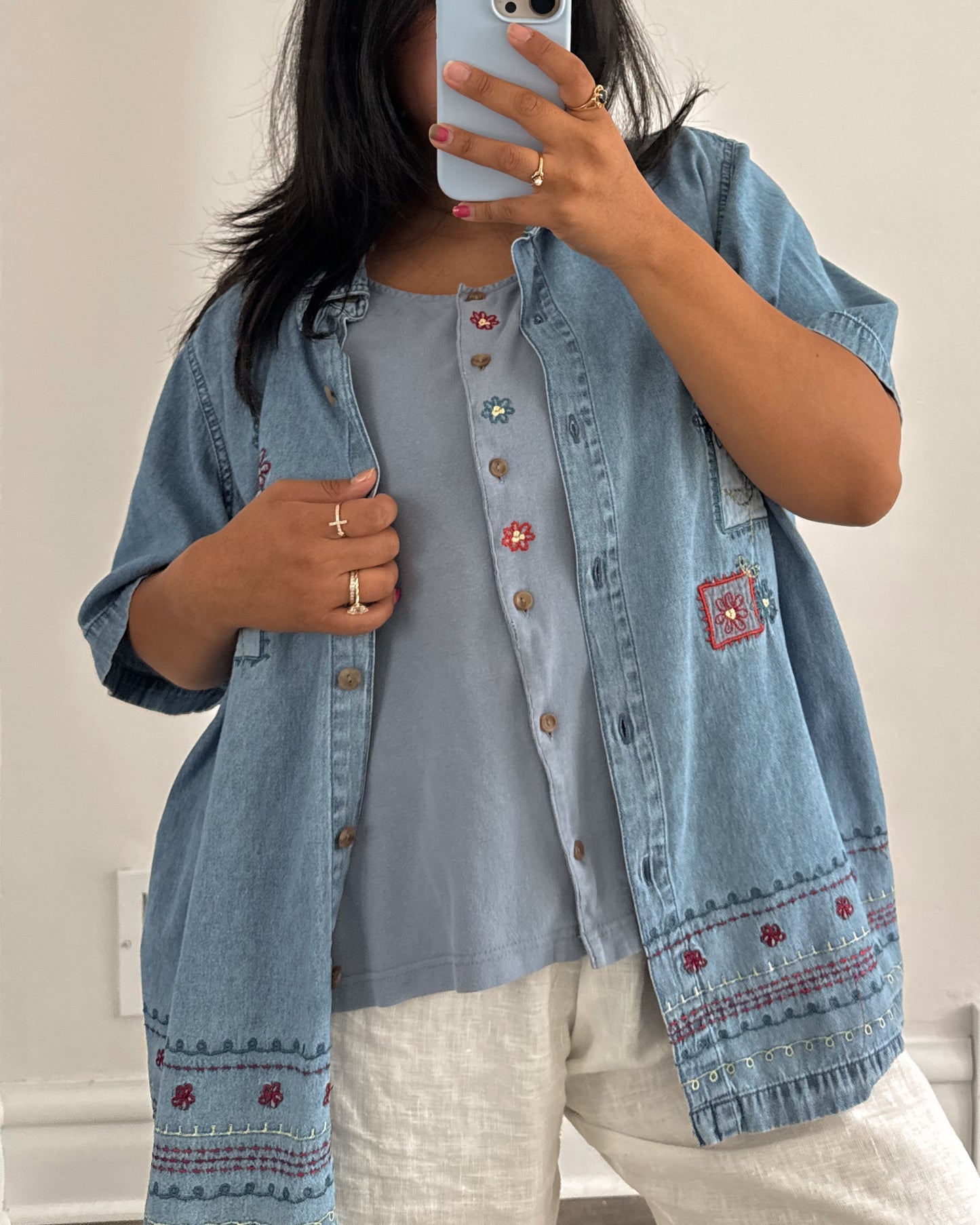 2 in 1 Denim Floral Shirt