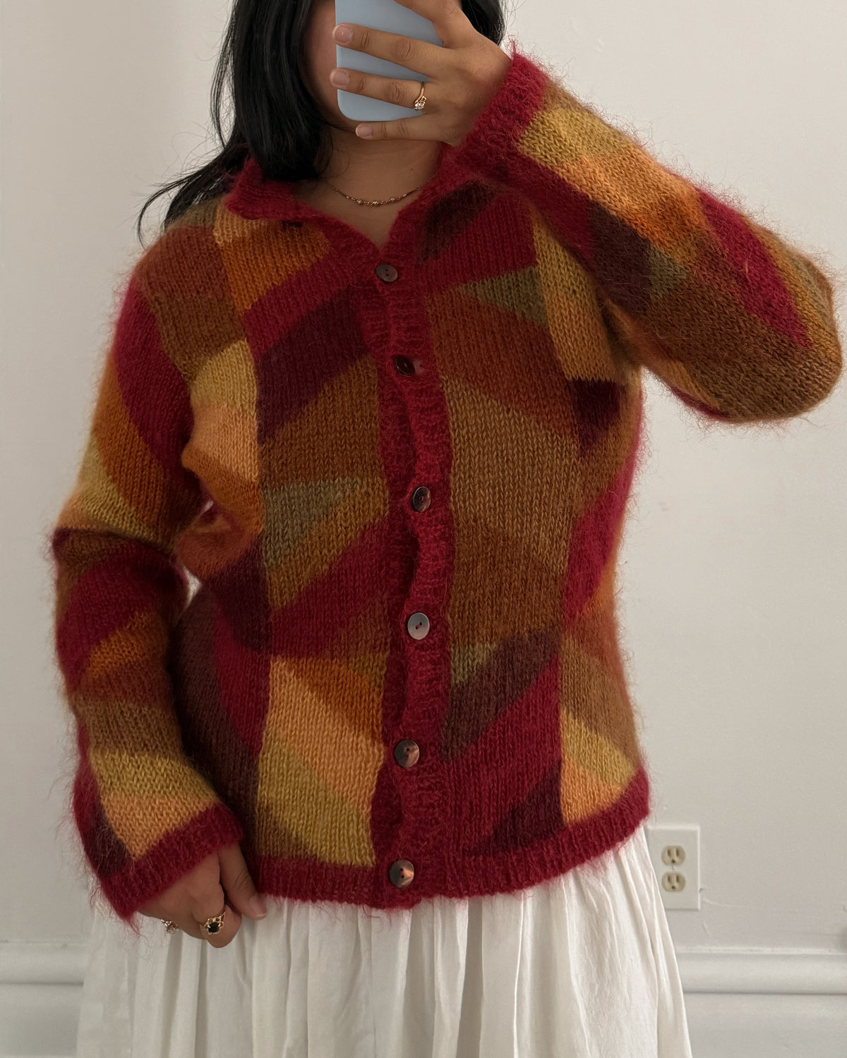 Geometric Mohair Blend Cardigan