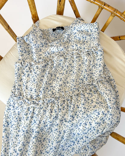 Blue Floral Tiered Dress