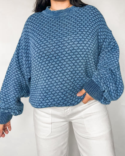 Blue Patterned Knitted Sweater