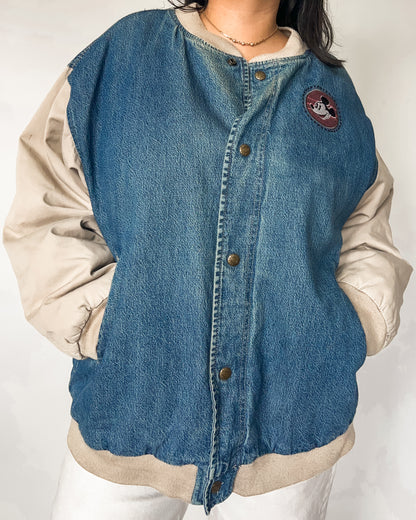 Mickey Denim Varsity Bomber Jacket
