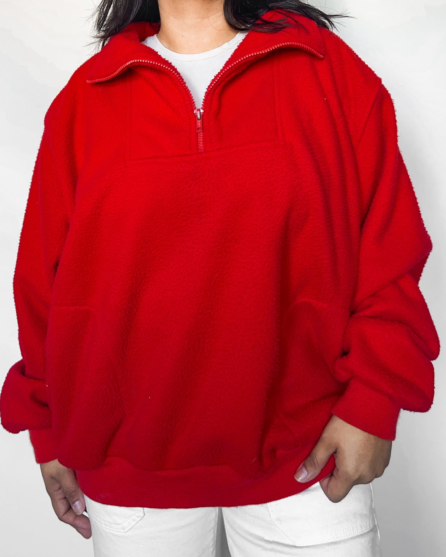 Red Fleece Quarter Zip Sweater