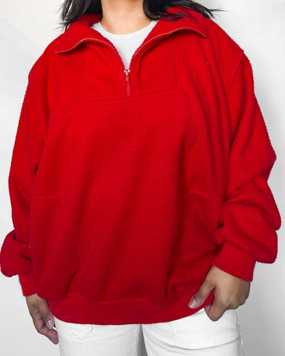 Red Fleece Quarter Zip Sweater