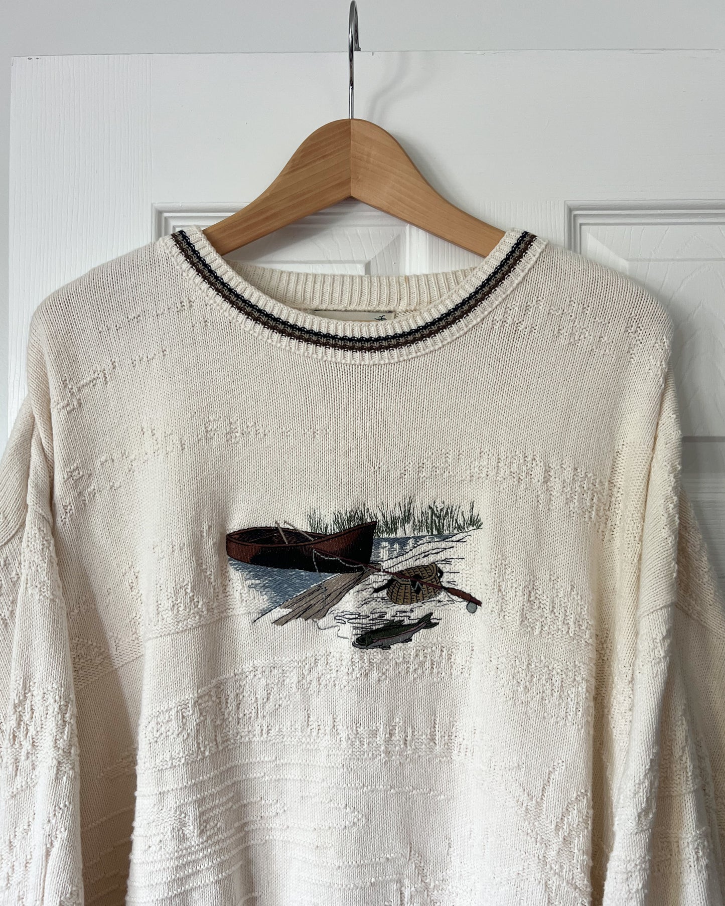 Vintage Embroidered Textured Knitted Sweater