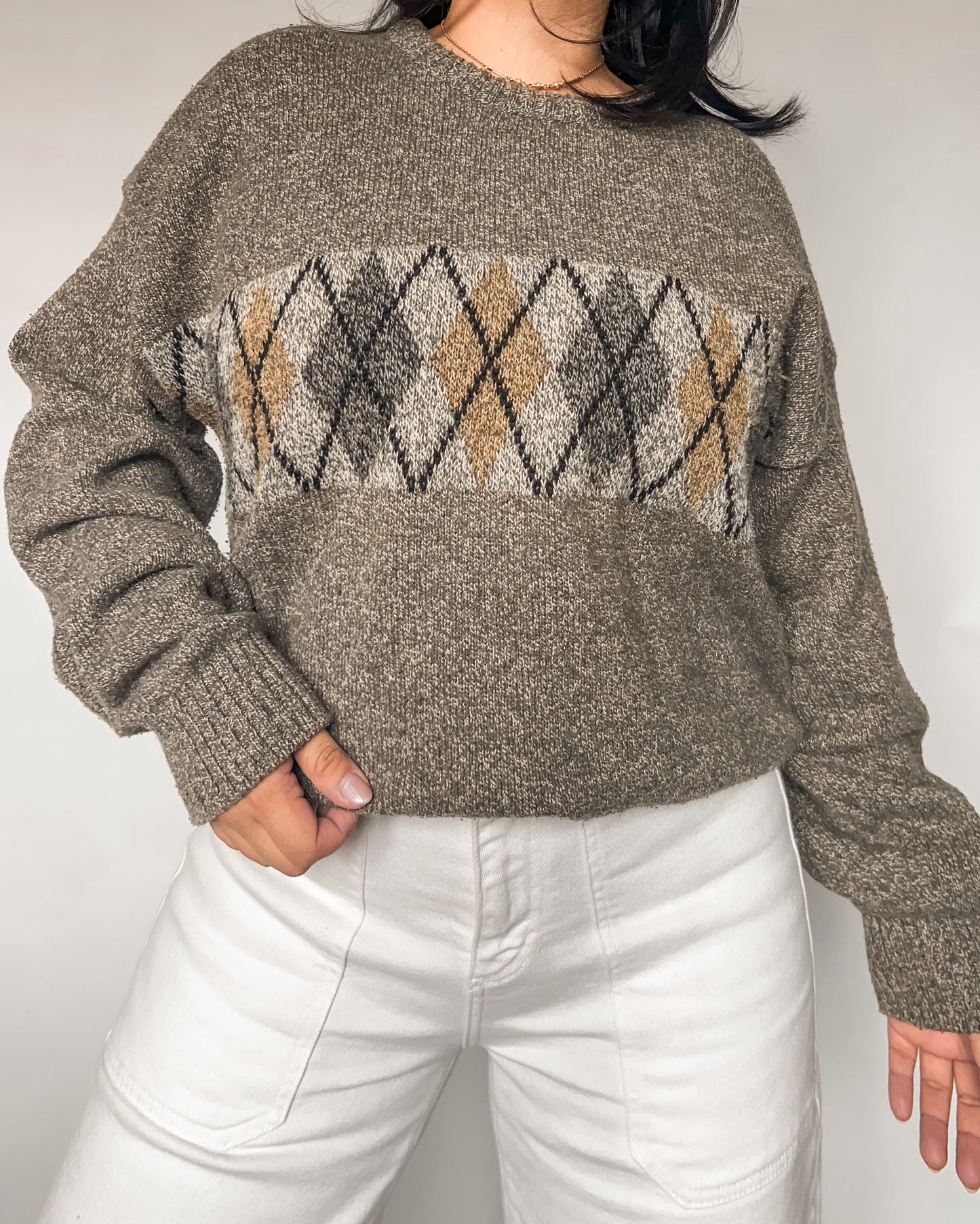 Neutral Diamond Knitted Sweater