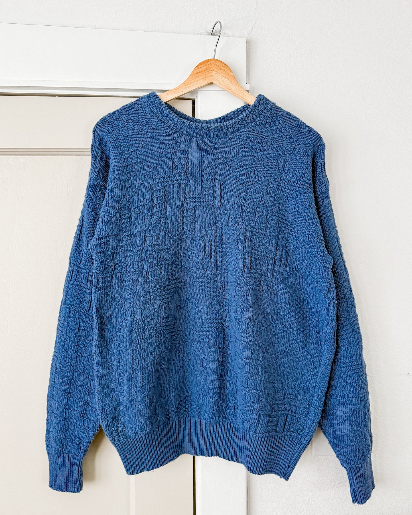 Blue Textured Knitted Sweater