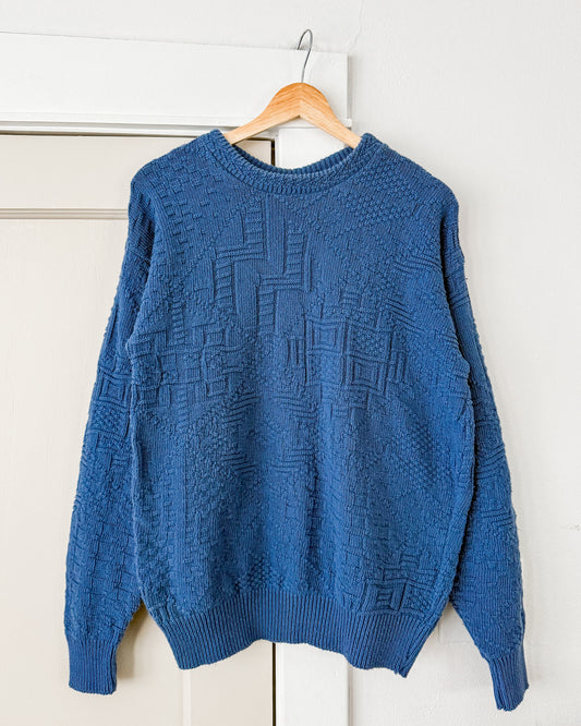 Blue Textured Knitted Sweater