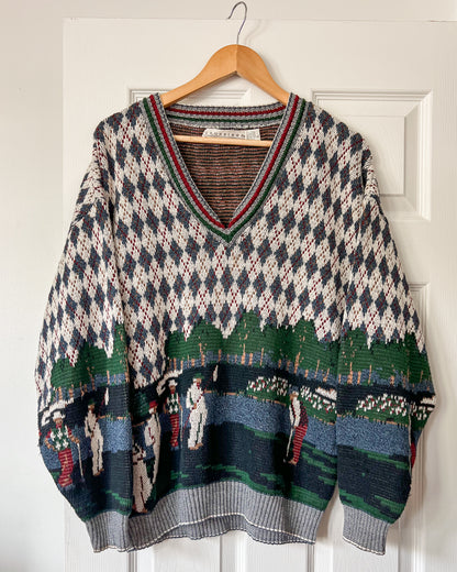Vintage V Neck Golf Knitted Sweater