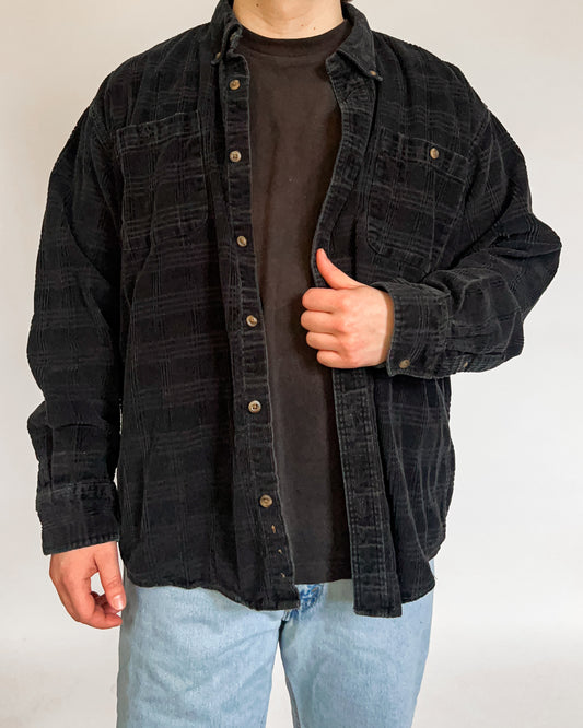 Micro-Corduroy Navy Button Up