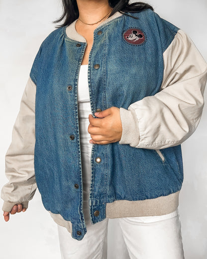Mickey Denim Varsity Bomber Jacket