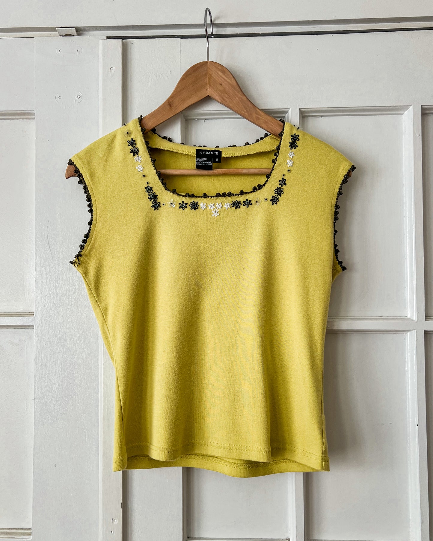 Lime Green Floral Stitched Tank