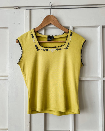 Lime Green Floral Stitched Tank