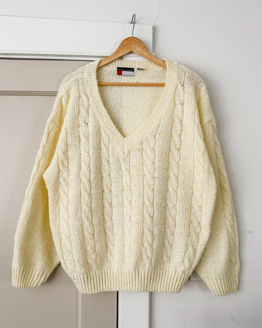 Cable Knit V Neck Sweater