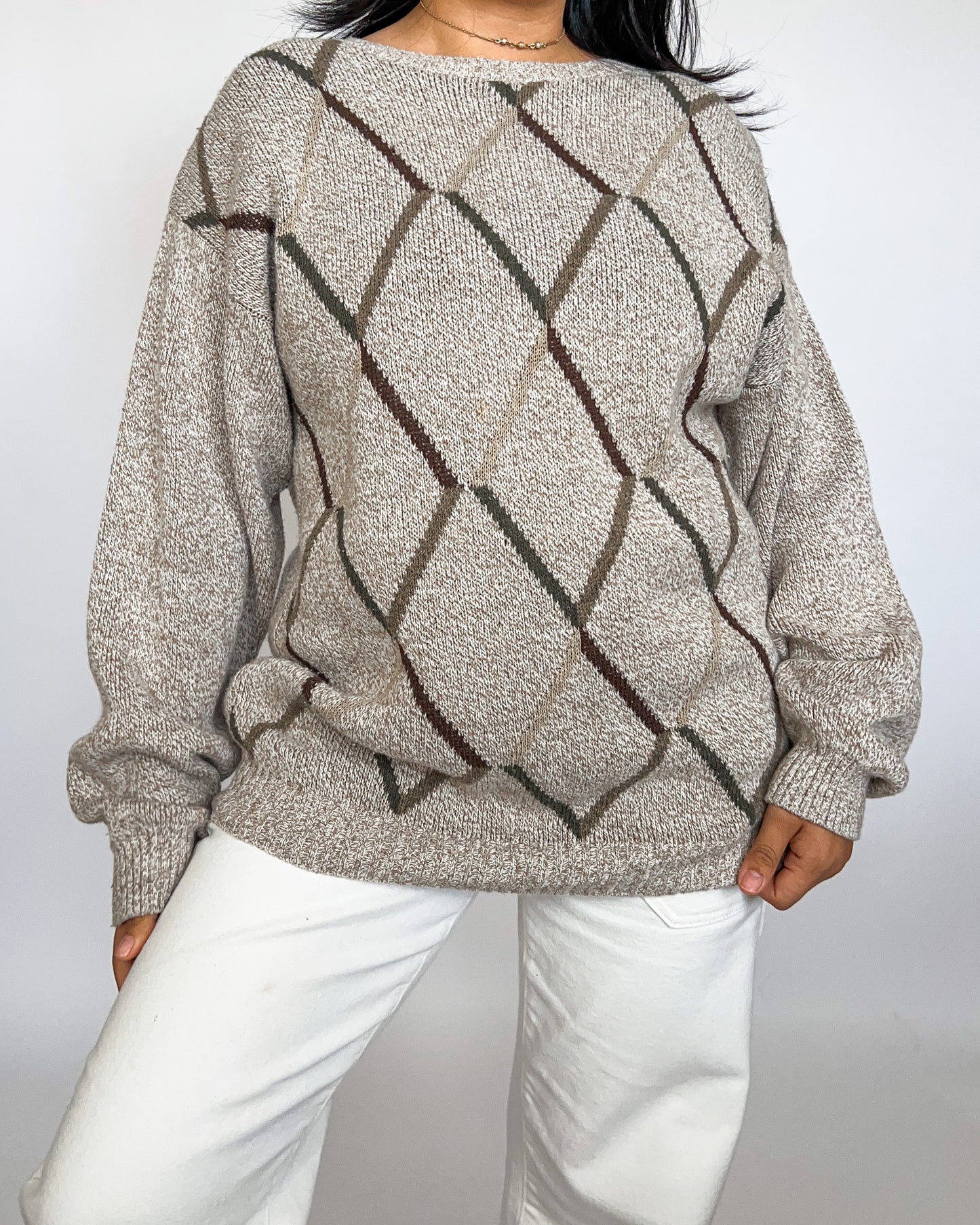 Neutral Diamond Knitted Sweater