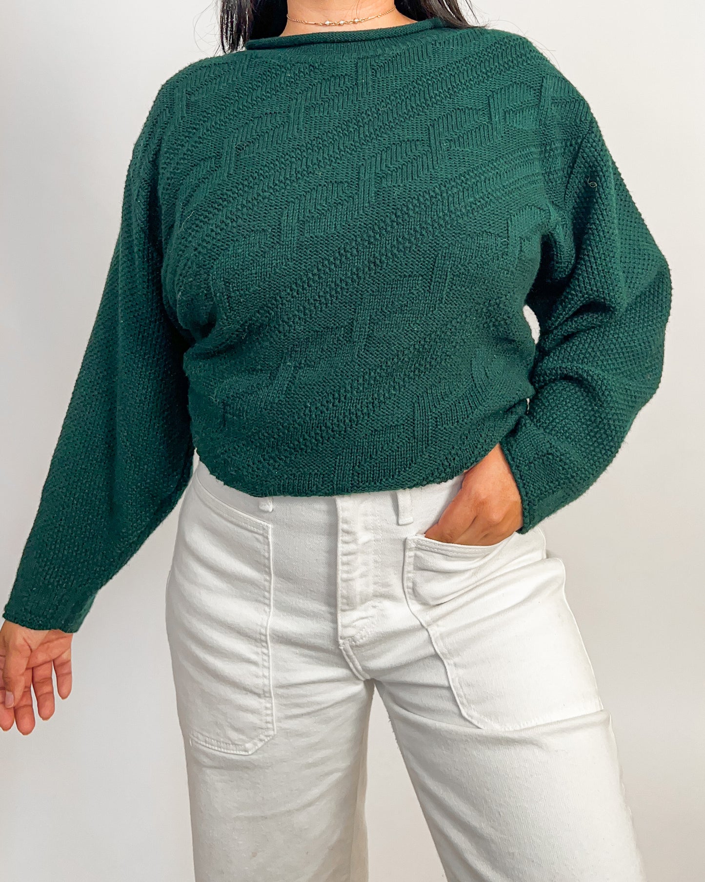 Green Textured Knitted Sweater