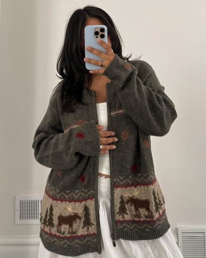 Moose Fall Zip Up Sweater