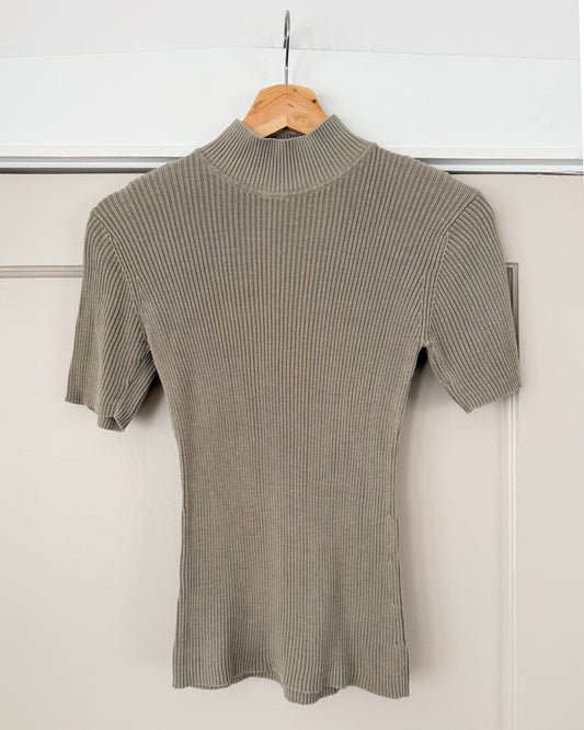 Vintage Silk Ribbed Mock Neck Shirt