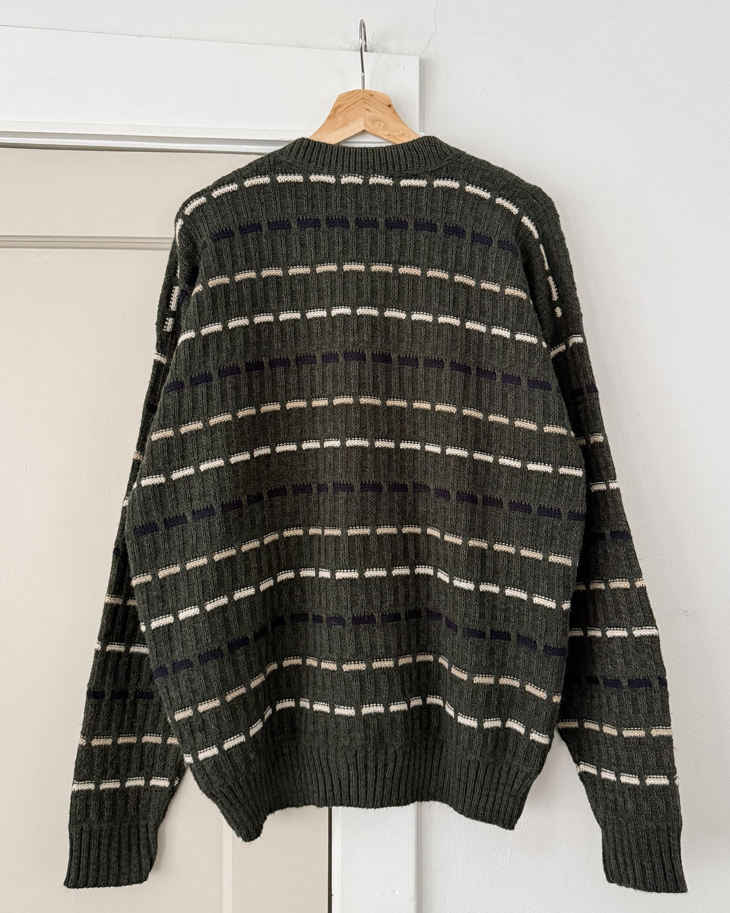 Green Striped Knitted Cardigan