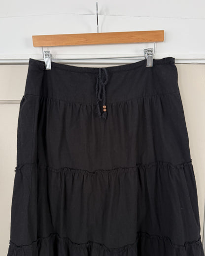 Black Tiered Maxi Skirt Floral Details