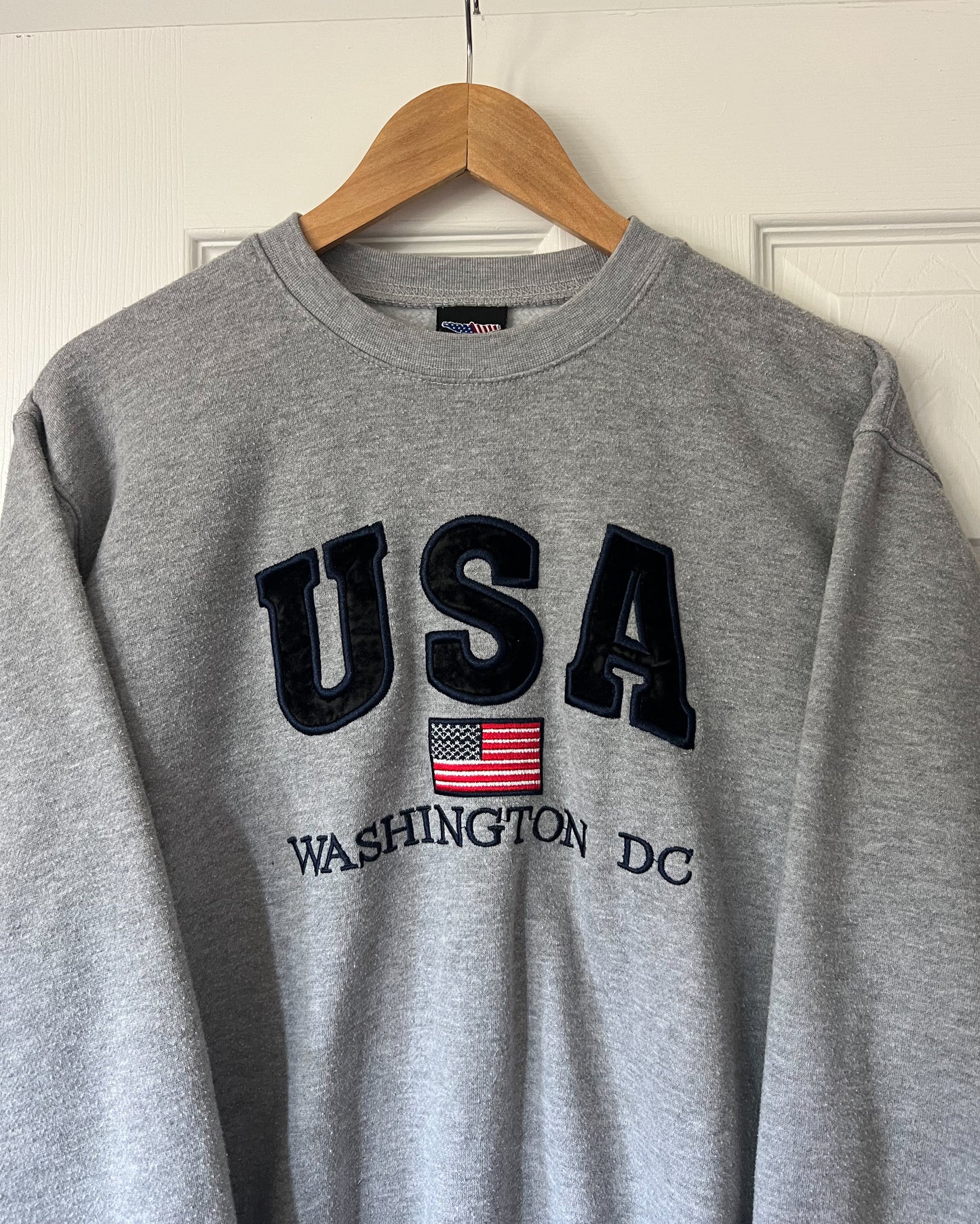 USA Grey Embroidered Crewneck Sweater