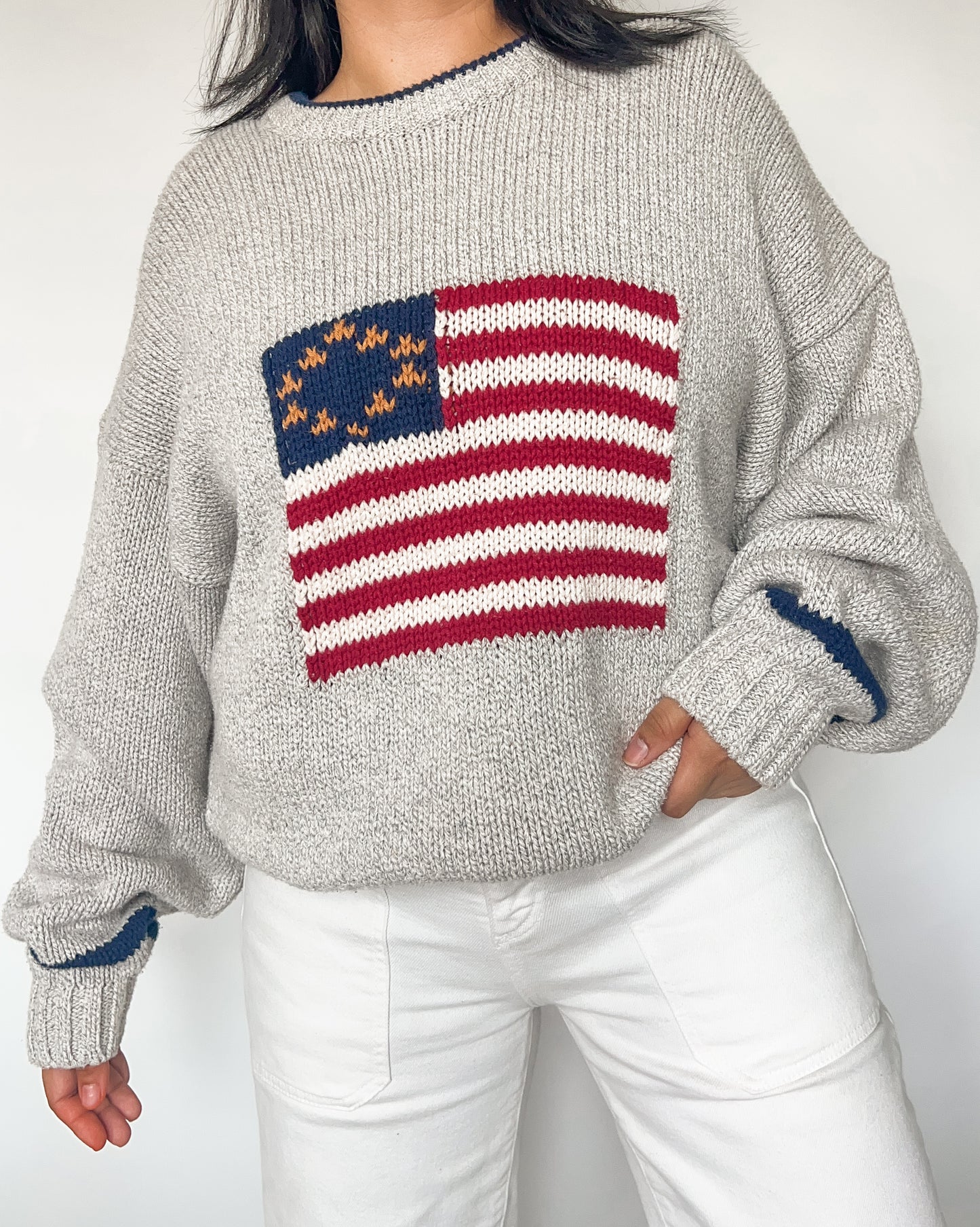 Grey American Flag Knitted Sweater