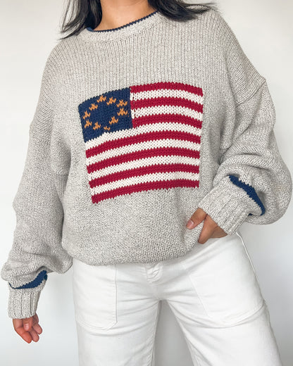 Grey American Flag Knitted Sweater