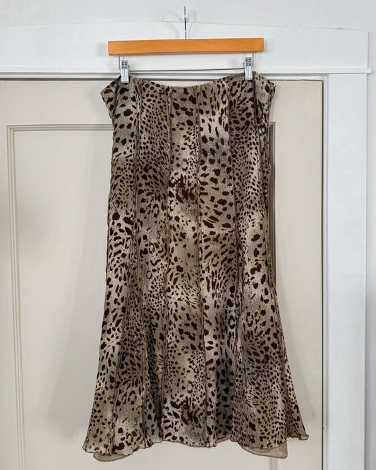 Silk & Cotton Blend Animal Print Skirt