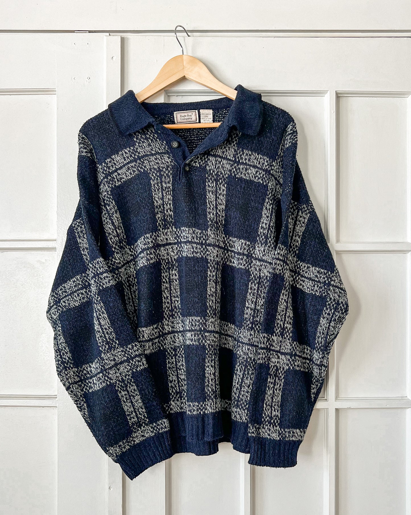 Navy Plaid Knitted Henley